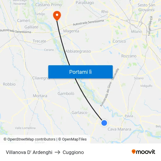 Villanova D' Ardenghi to Cuggiono map