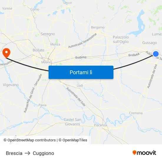 Brescia to Cuggiono map