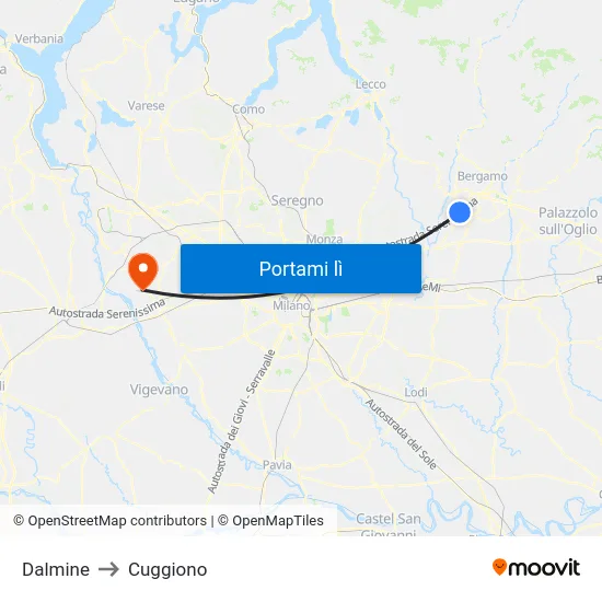 Dalmine to Cuggiono map