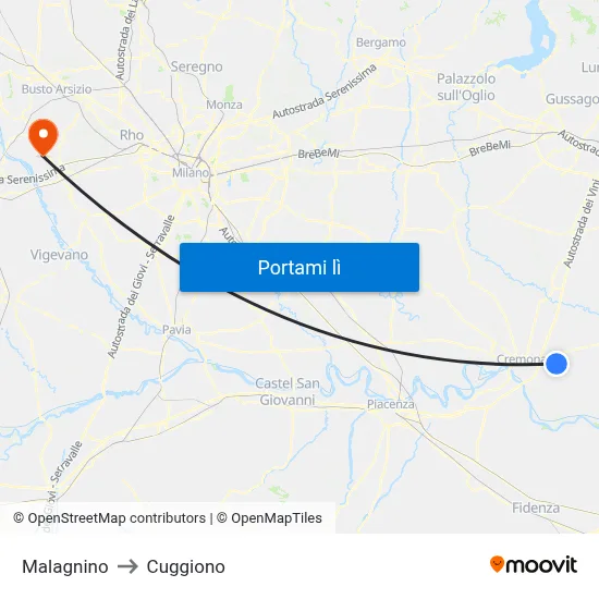 Malagnino to Cuggiono map