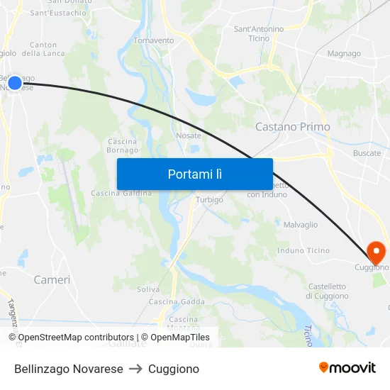 Bellinzago Novarese to Cuggiono map