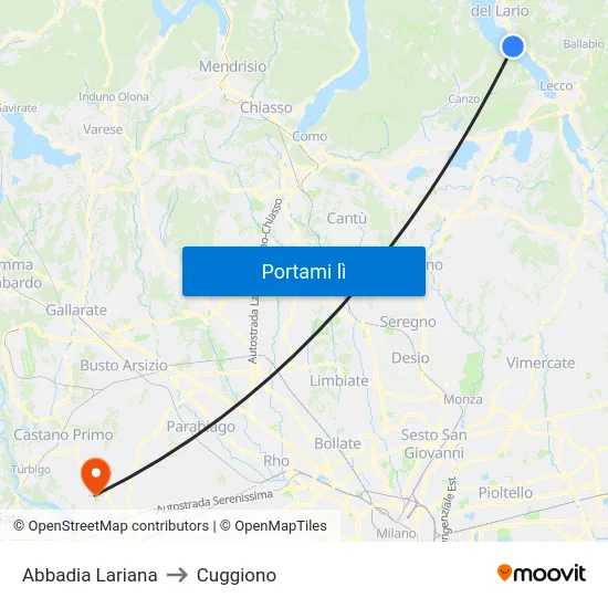 Abbadia Lariana to Cuggiono map