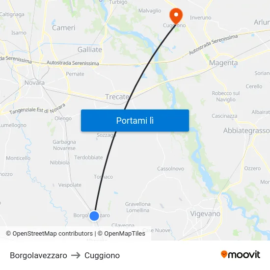 Borgolavezzaro to Cuggiono map