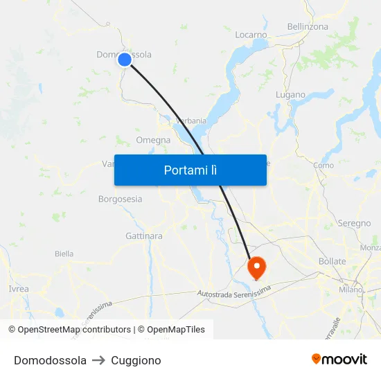 Domodossola to Cuggiono map