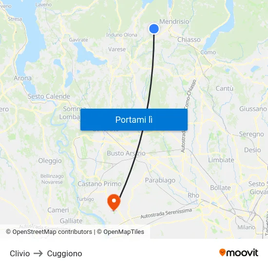 Clivio to Cuggiono map