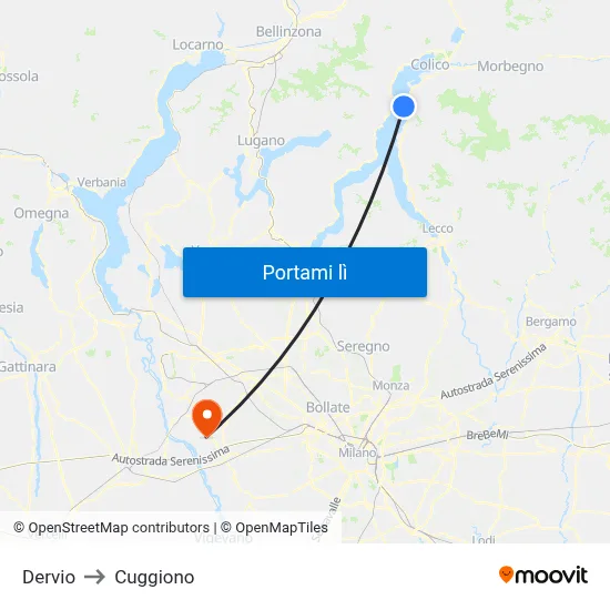 Dervio to Cuggiono map