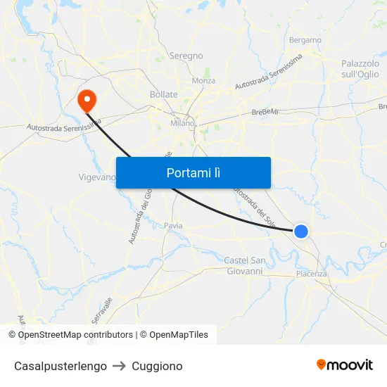Casalpusterlengo to Cuggiono map