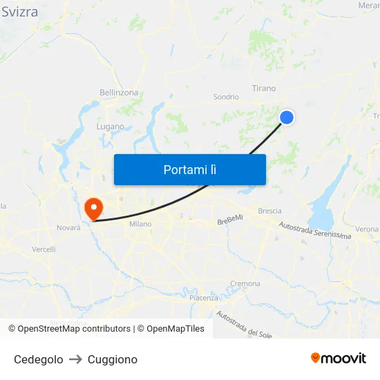 Cedegolo to Cuggiono map