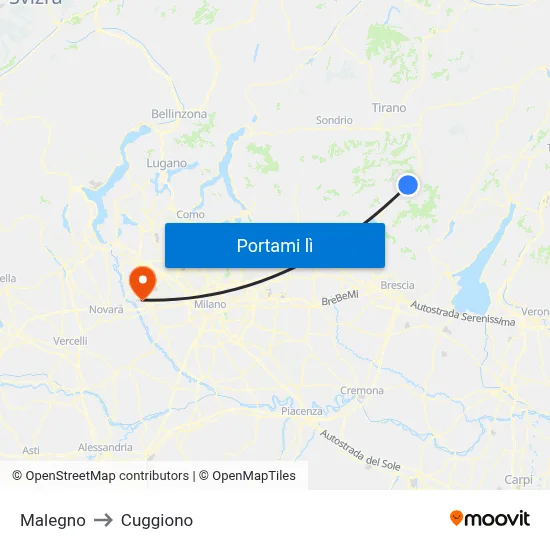 Malegno to Cuggiono map