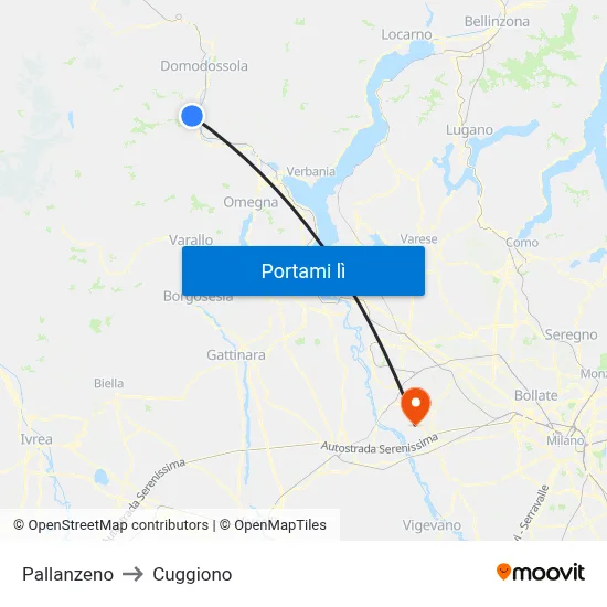 Pallanzeno to Cuggiono map