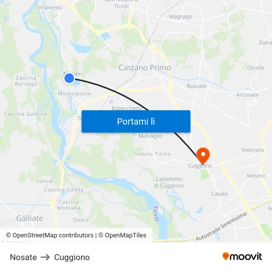 Nosate to Cuggiono map