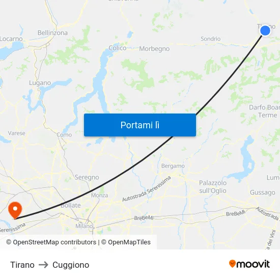 Tirano to Cuggiono map