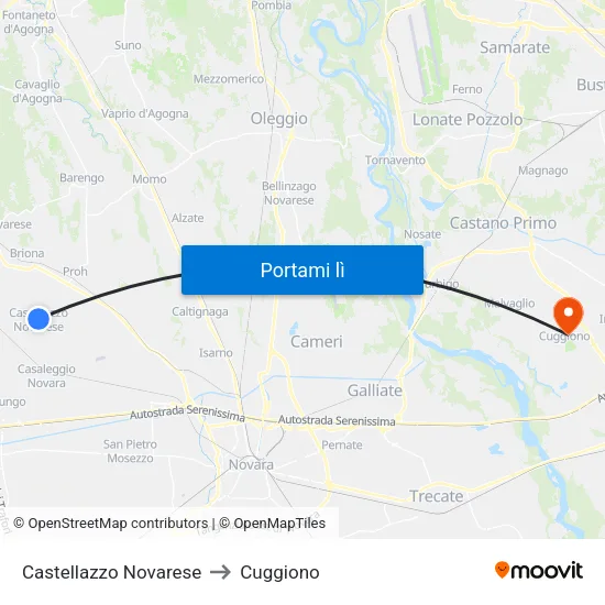 Castellazzo Novarese to Cuggiono map
