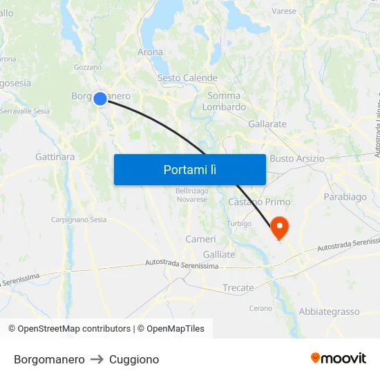 Borgomanero to Cuggiono map