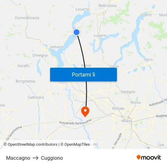 Maccagno to Cuggiono map