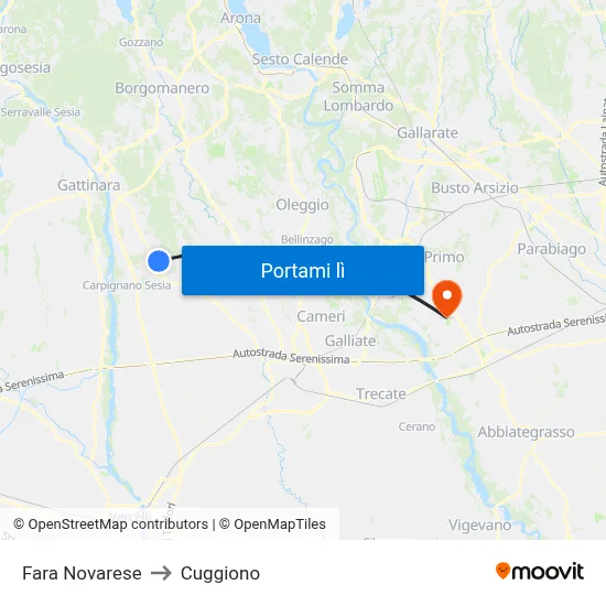 Fara Novarese to Cuggiono map