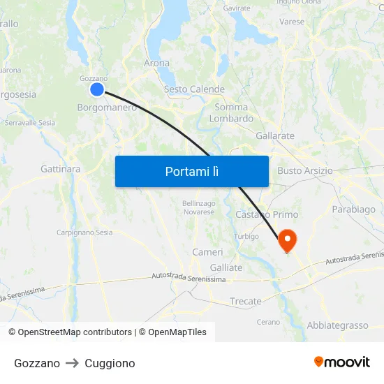 Gozzano to Cuggiono map