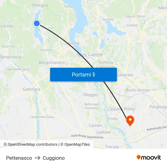 Pettenasco to Cuggiono map