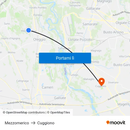 Mezzomerico to Cuggiono map