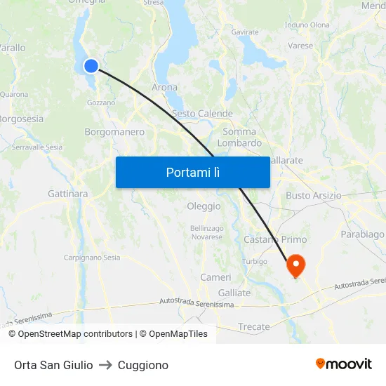 Orta San Giulio to Cuggiono map