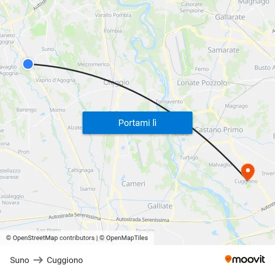 Suno to Cuggiono map