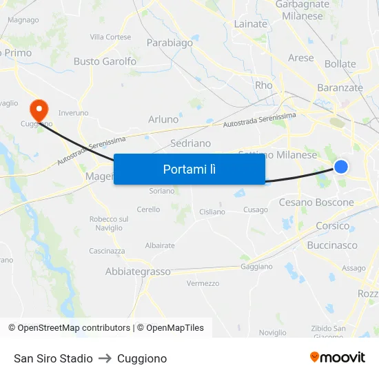 San Siro Stadio to Cuggiono map