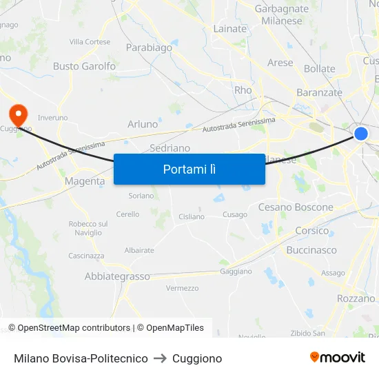 Milano Bovisa-Politecnico to Cuggiono map