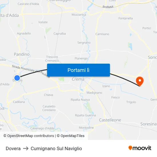 Dovera to Cumignano Sul Naviglio map