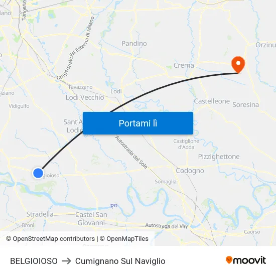 BELGIOIOSO to Cumignano Sul Naviglio map