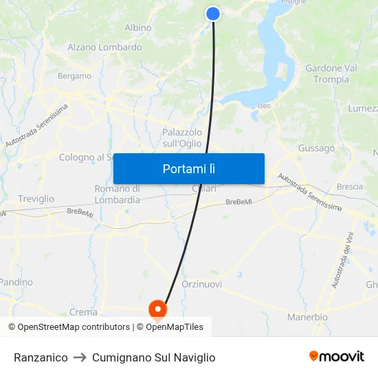 Ranzanico to Cumignano Sul Naviglio map