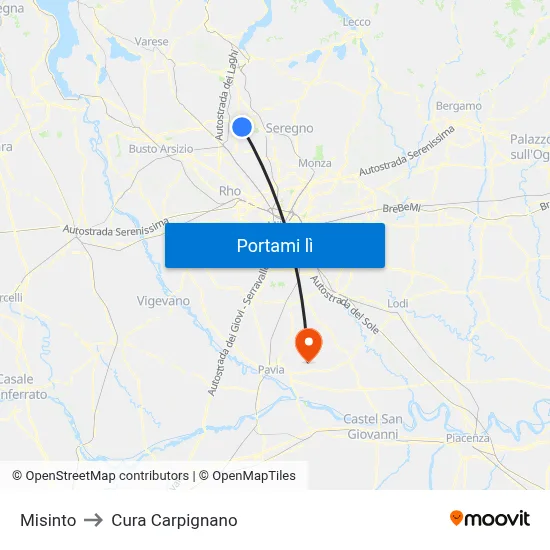 Misinto to Cura Carpignano map