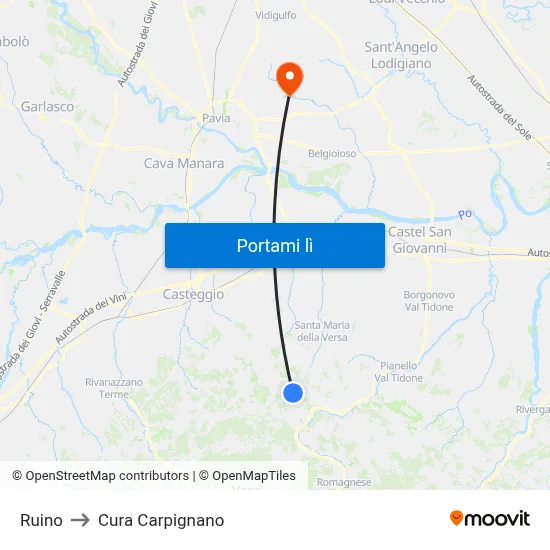 Ruino to Cura Carpignano map