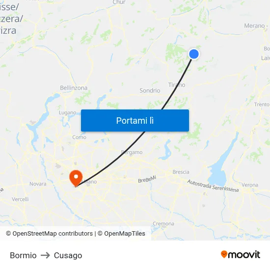 Bormio to Cusago map