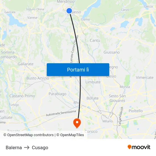 Balerna to Cusago map