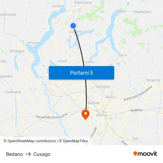 Bedano to Cusago map