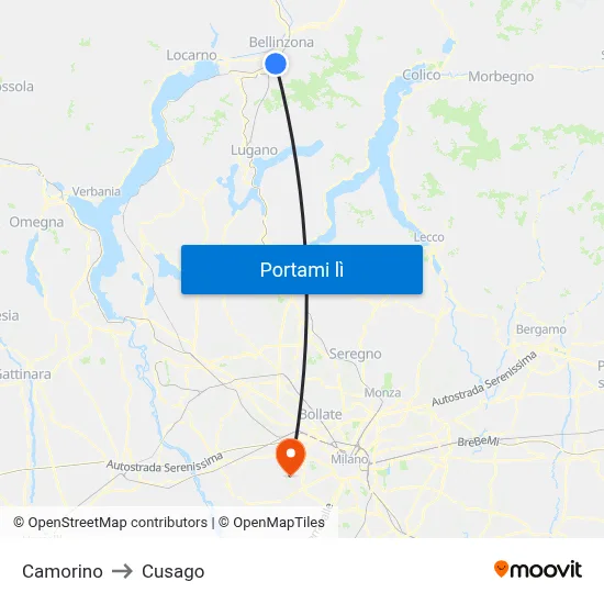 Camorino to Cusago map