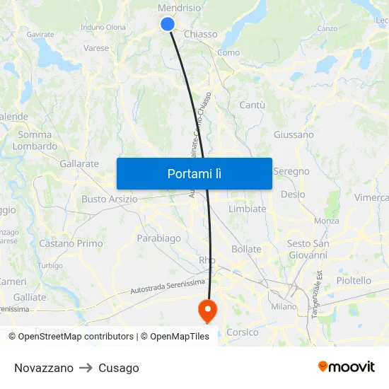 Novazzano to Cusago map