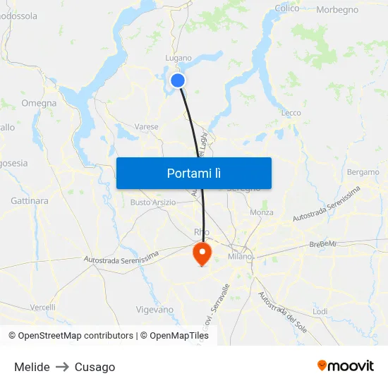 Melide to Cusago map