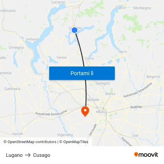 Lugano to Cusago map