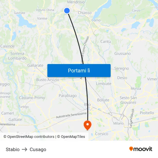 Stabio to Cusago map