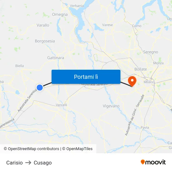 Carisio to Cusago map