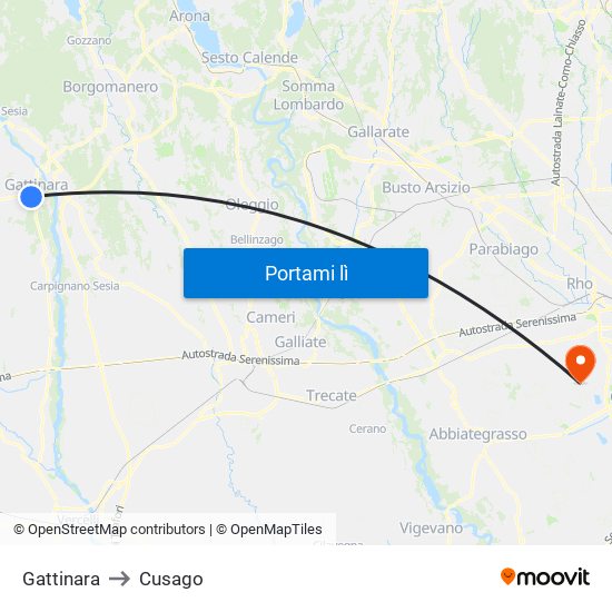 Gattinara to Cusago map