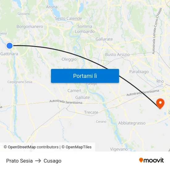 Prato Sesia to Cusago map
