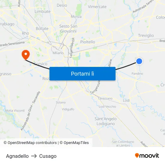 Agnadello to Cusago map