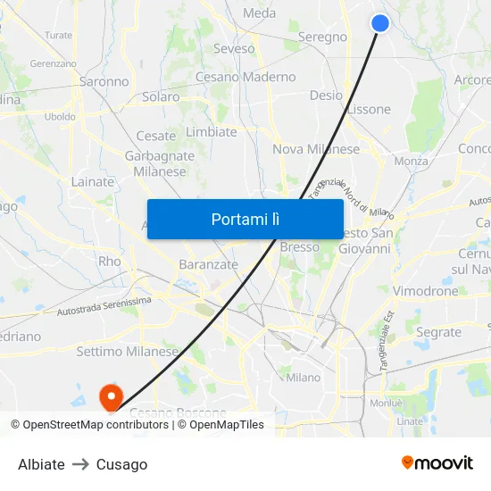 Albiate to Cusago map