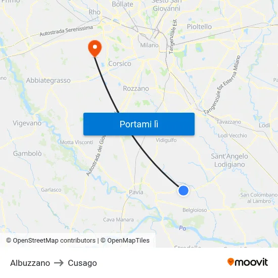 Albuzzano to Cusago map