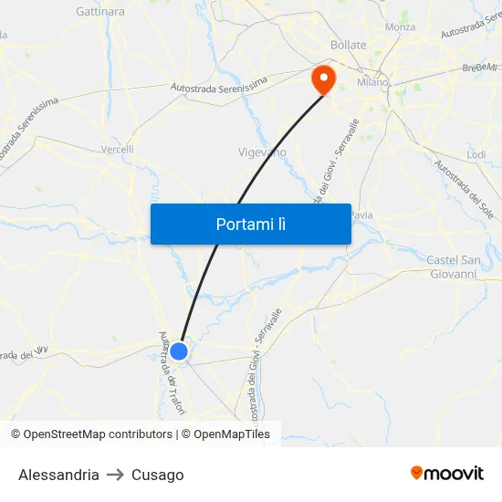 Alessandria to Cusago map