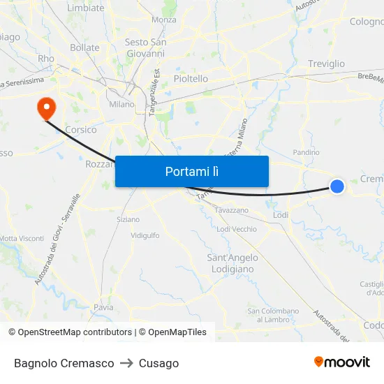 Bagnolo Cremasco to Cusago map