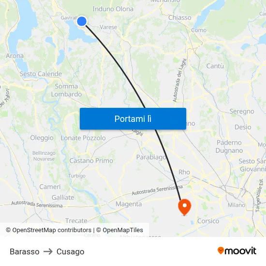 Barasso to Cusago map