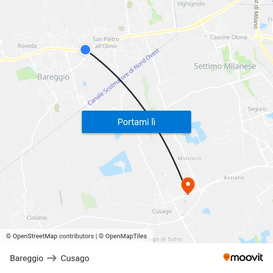 Bareggio to Cusago map